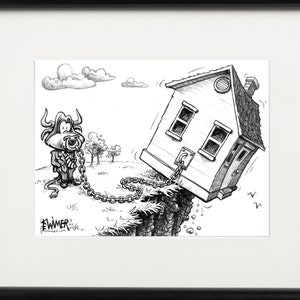 Bull Ring Housing Market Cartoon Signed Print, Southworth Heavy Linen Paper