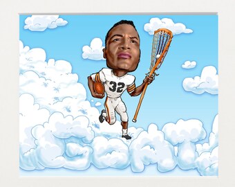 Jim Brown Goat Memorial Cartoon/Illustrazione firmata da Artist Print, carta di lino pesante Southworth
