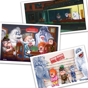 Christmas 3 Print Bundle - Christmas Poker Cards, Classic Characters Meet Hopper Nighthawks & Usual Christmas Suspects Signed by Artist