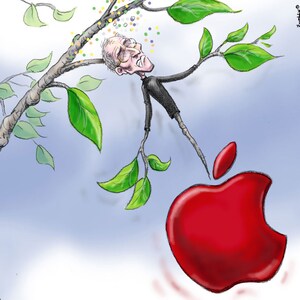 Sick Apple Steve Jobs Cartoon Signed Print, Southworth Heavy Linen Paper