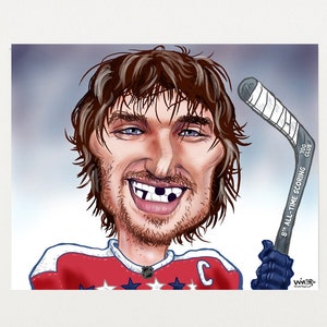 Alexander Ovechkin 700-Goal Smile Ice Hockey Cartoon Illustration Signed by Artist Print, Southworth Heavy Linen Paper