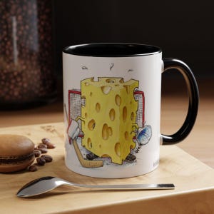 Swiss Cheese Hockey Goalie Accent Coffee Mug Dishwasher/Microwave Safe Red and Black, 11oz