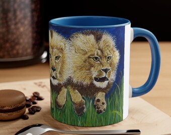 Pride of Lions on the Run Accent Coffee Mug, 11oz