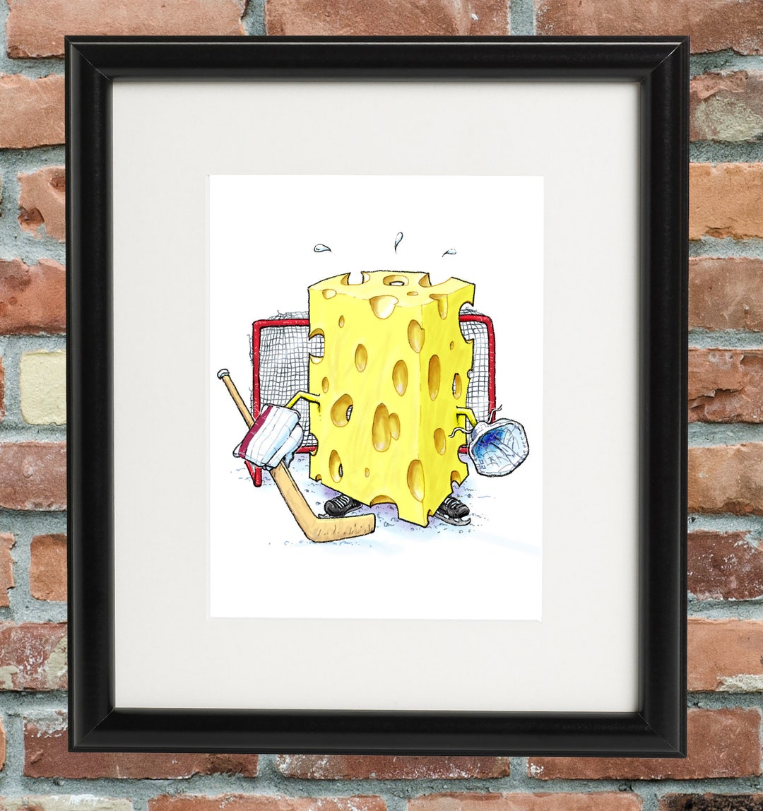 Swiss Cheese Hockey Goalie Humor Illustration Signed by Artist Print
