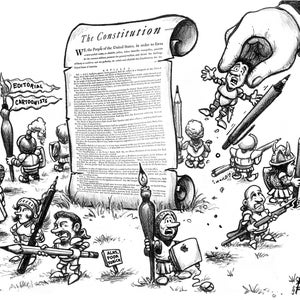 Constitution Defenders Editorial Cartoon Signed by Artist Print, Southworth Heavy Linen Paper