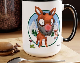 Tazze da caffè bicolore Edgy Holiday di Rudolph Lecter, 15 once