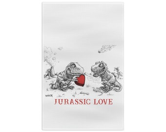 Jurassic Love Fun San Valentino Dinosauro Cartone animato Morbido strofinaccio