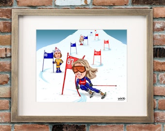 Mikaela Shiffrin Greatest of All Time Cartoon Illustration, Southworth Heavy Linen Paper