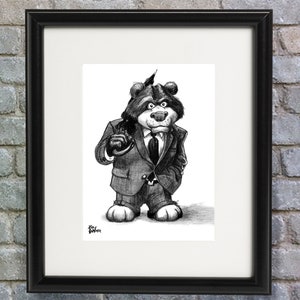 Bear in Suit Stockmarket/Business Cartoon Signed by Artist Print, Southworth Heavy Linen Paper