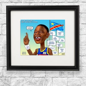 Dikembe Mutombo Trauerkarikatur signiert von Künstler Druck, Gerahmt, Poster oder Leinwand