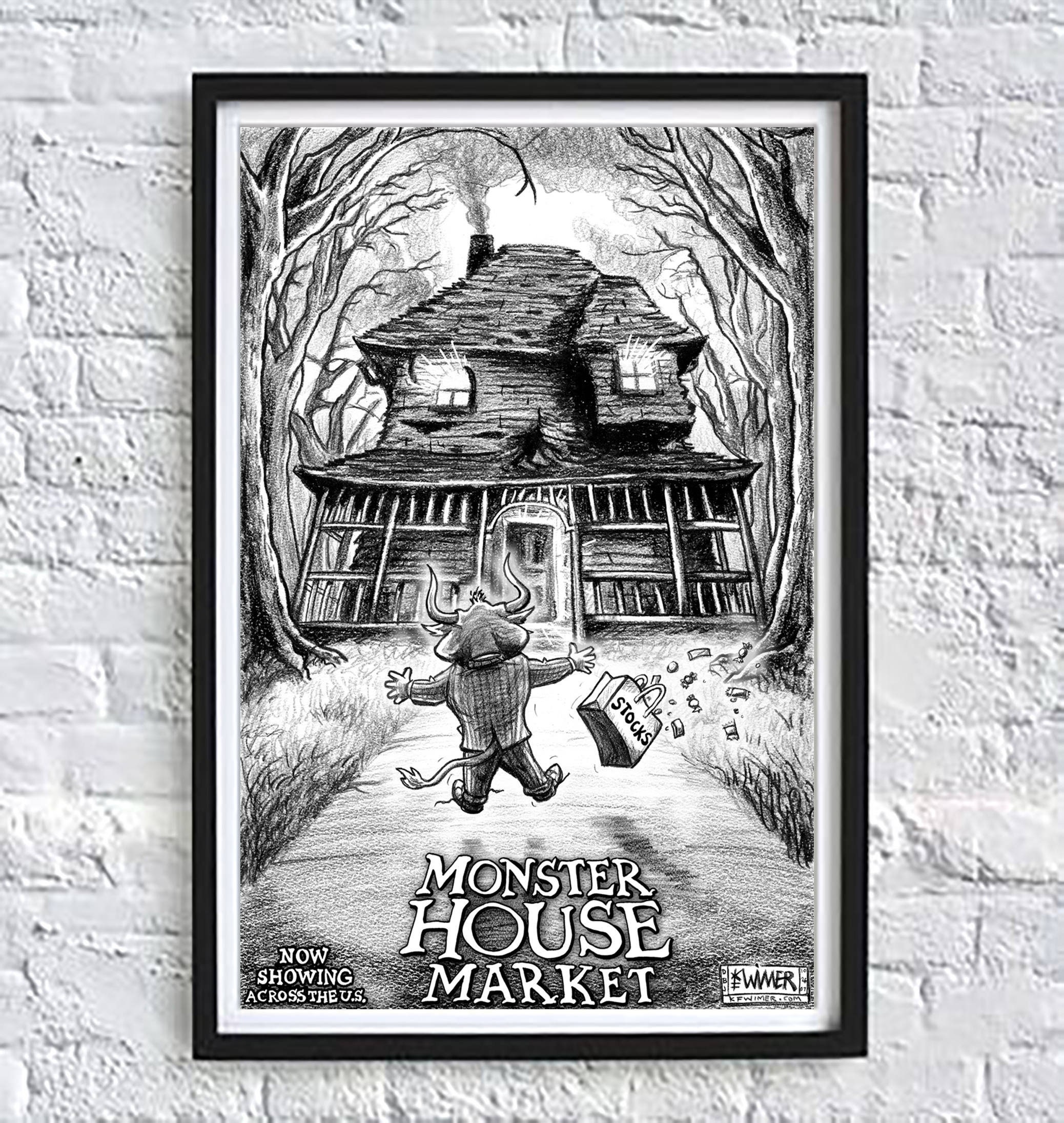 Monster House Market Cartoon Signed Print, Southworth Heavy Linen