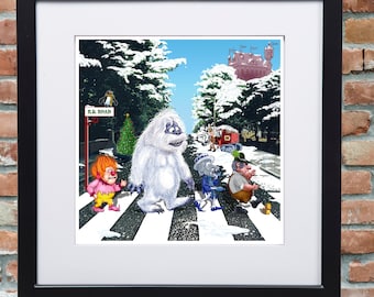 Stampa natalizia di Abbey Road: personaggi dei cattivi delle feste, cartone animato dei Beatles