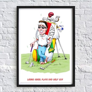 Looks Good, Plays Bad Golfer Cartoon/Illustration Signed by Artist, Southworth Heavy Linen Paper
