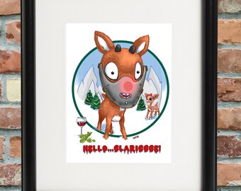 Stampa di cartoni animati di Rudolph Lecter: renne spaventose su carta di lino