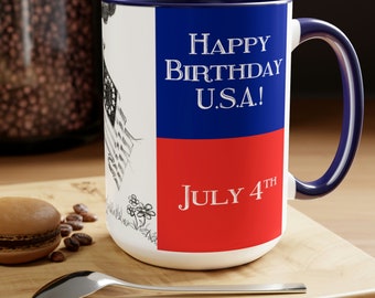 Tazze da caffè bicolore Thomas Paine del 4 luglio, 15 once