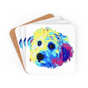 Dog Coasters Golden Doodle Corkwood Coaster Set