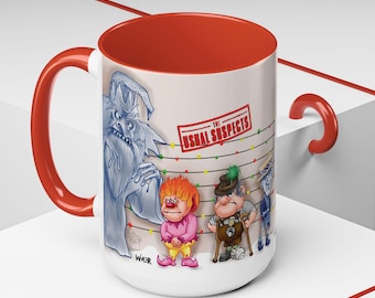 Usual Christmas Suspects Lefthanded Accent Coffee Mug, 11oz, 15 oz