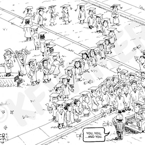卒業式の日の労働漫画、アーティストのサイン入りプリント、サウスワース厚手リネン紙