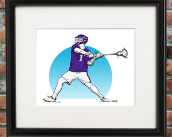 Stampa artistica personalizzata di Lacrosse: colori della squadra, illustrazione firmata