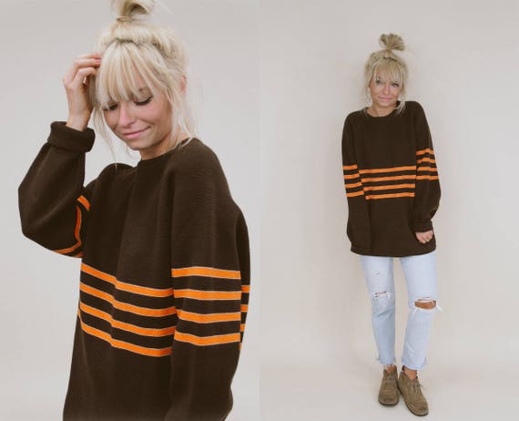 1970's Retro Brown Sweater w/ Orange Stripes