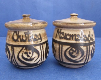 Wellhouse Pottery lidded marmalade and chutney jars. Hand thrown studio pottery.