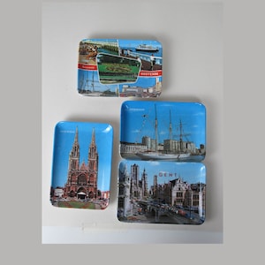 Vintage Melamin Souvenirtablett. Belgien x 4