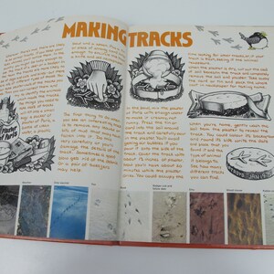 May include: Open book page with the title "MAKING TRACKS" and illustrations of animal tracks. Instructions on how to make plaster casts of tracks are included. Features examples of various animal tracks, including fox and rabbit.