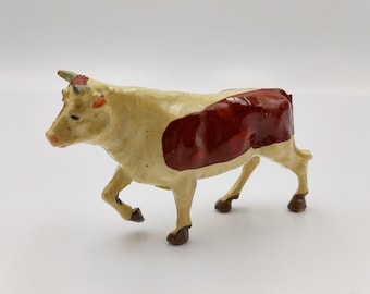 Vintage brown and white bull. Lead farm miniatures