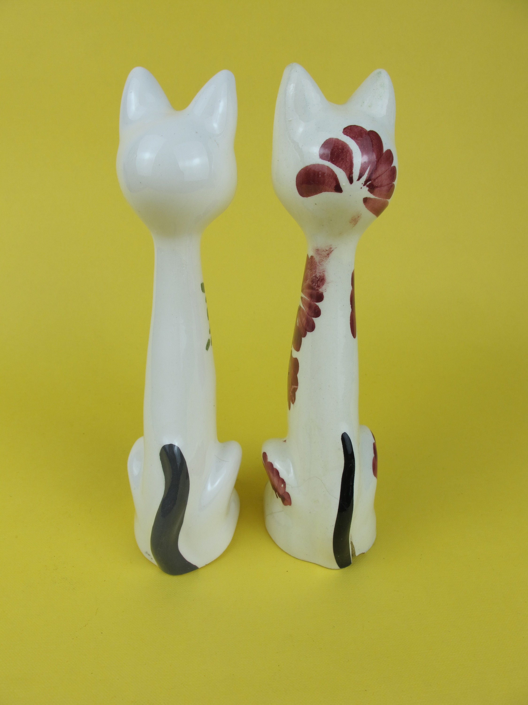 Dos figuras de gato de cerámica. Muy lindo Caras pintadas a Etsy