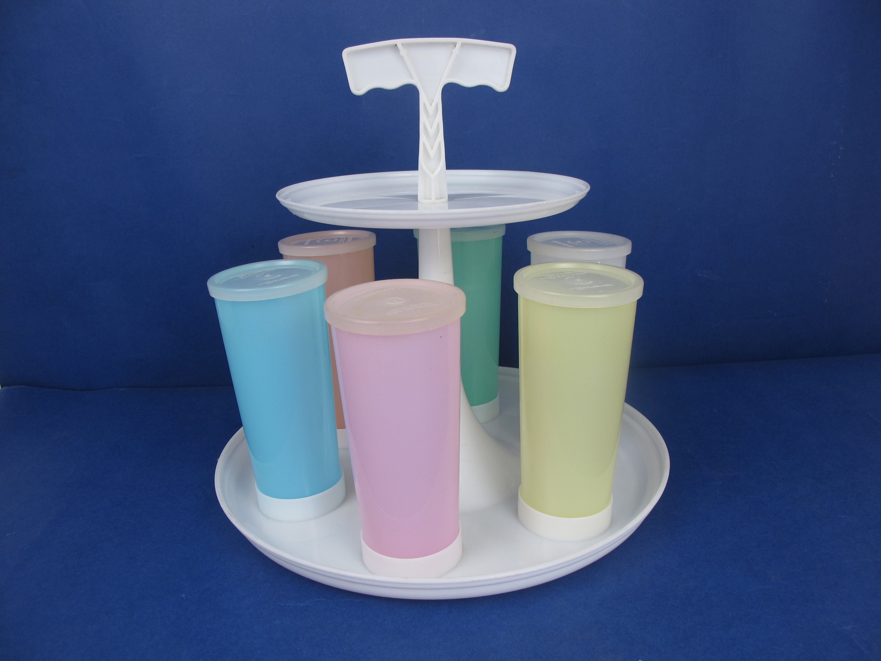 Vintage Tupperware Two Tier Carousel Caddy and Six Tall Pastel - Etsy