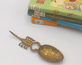 Vintage scorpion spoon. Brass spoon with a scorpion handle and ornate bowl 6.5 inches long