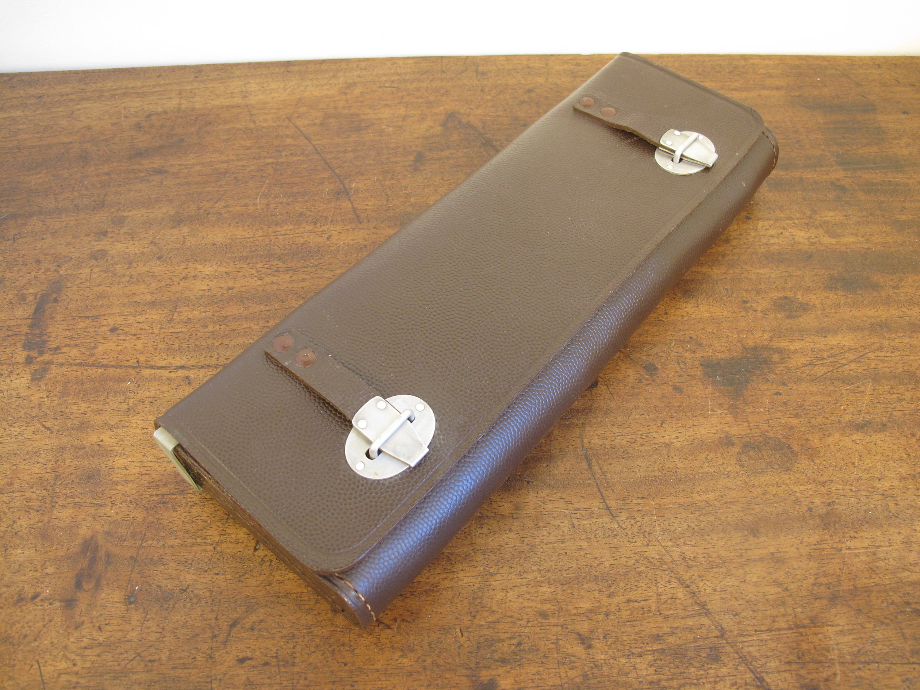 Vintage Leather Case. Rectangular Stiff Leather Fold Over