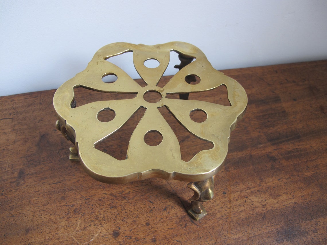 Vintage brass trivet. Three legged round brass trivet or pot Etsy