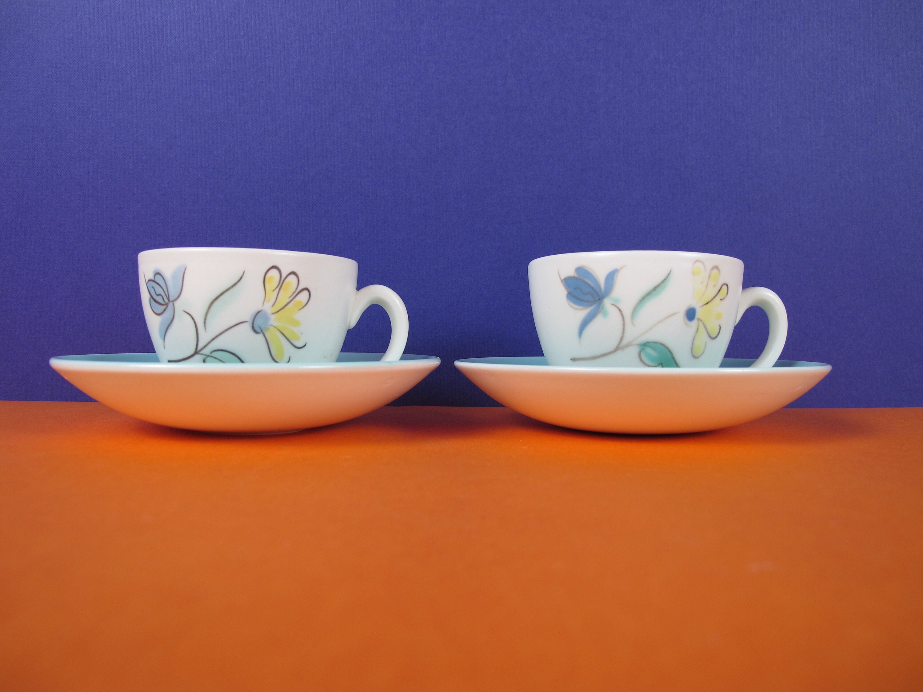 Poole Pottery DAWN BALLET 2 x Cups and Saucers IMMACULATE 2 pairs available 