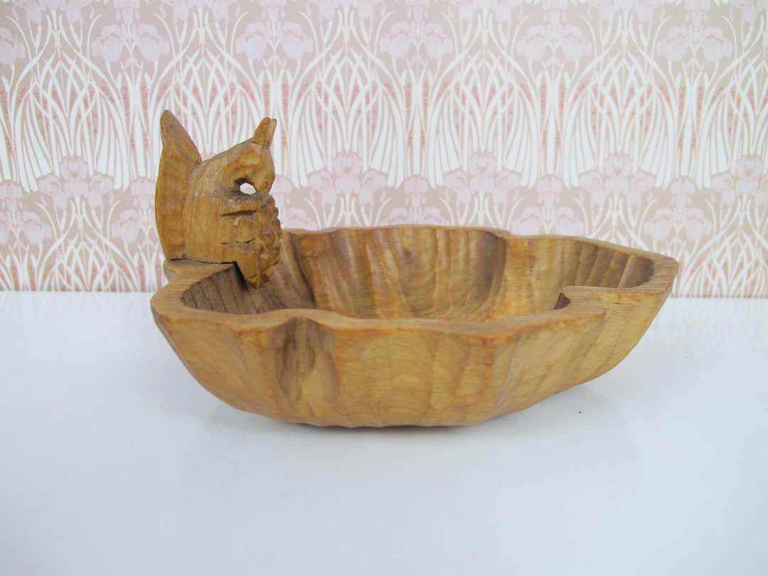 Vintage Mid Century Wooden Nut Dish. Hand Carved Wooden Etsy