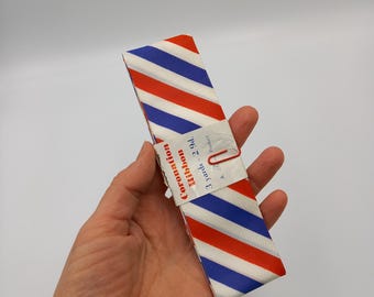 Vintage 1953 Coronation Ribbon – Red White Blue Diagonal Stripes, 3 Yards