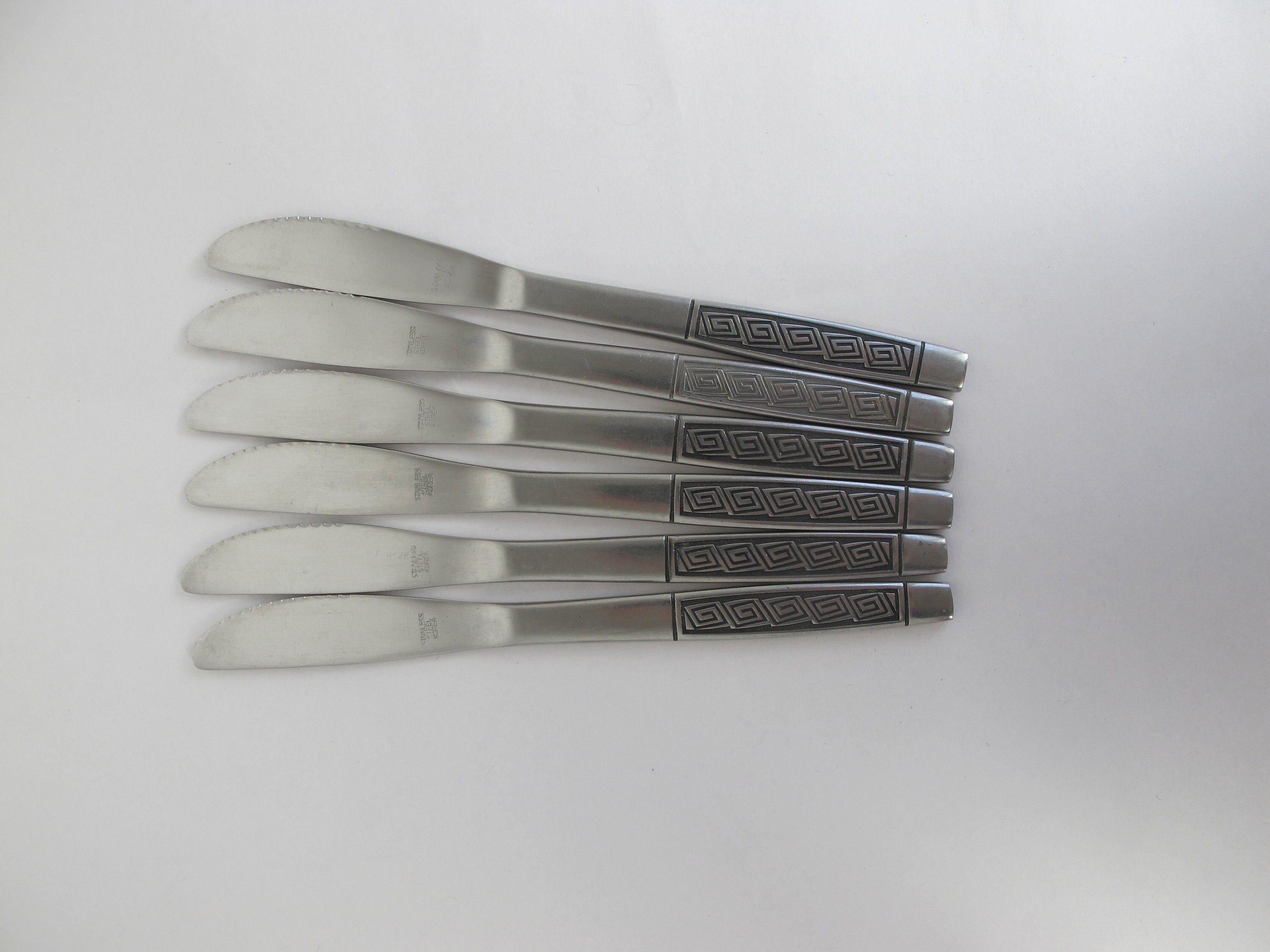Vintage Mid century cutlery. Six knives  - fabulous geometric design. Stainless steel, made in Korea
