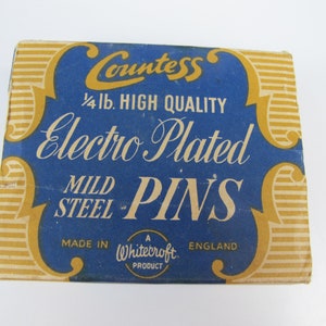 Vintage Schachtel für Stifte. Marke Gräfin, Made in England. 2,5 cm Stecknadeln aus galvanisiertem Flussstahl (59g)