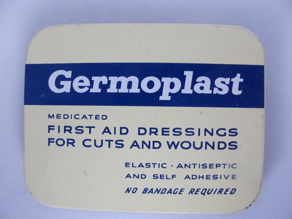 ヴィンテージのGermoplast缶。救急用包帯の空き缶。英国製 