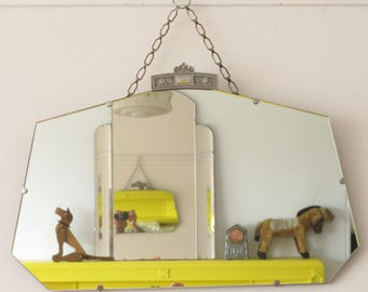 Vintage Art Deco Bevelled Mirror, Seven-Sided Frameless Design