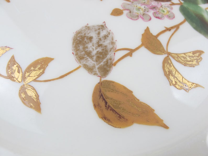 Beautiful antique plate leaves and flowers Gold plated detail Shabby chic fine dining Octagonal with handpainted bird