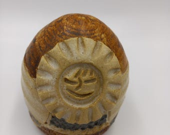 Vintage studio pottery money box by Joyce Haynes. Small Eskimo figure