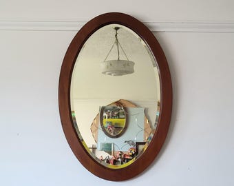 Large Arts and Crafts Oval Wooden Bevelled Mirror