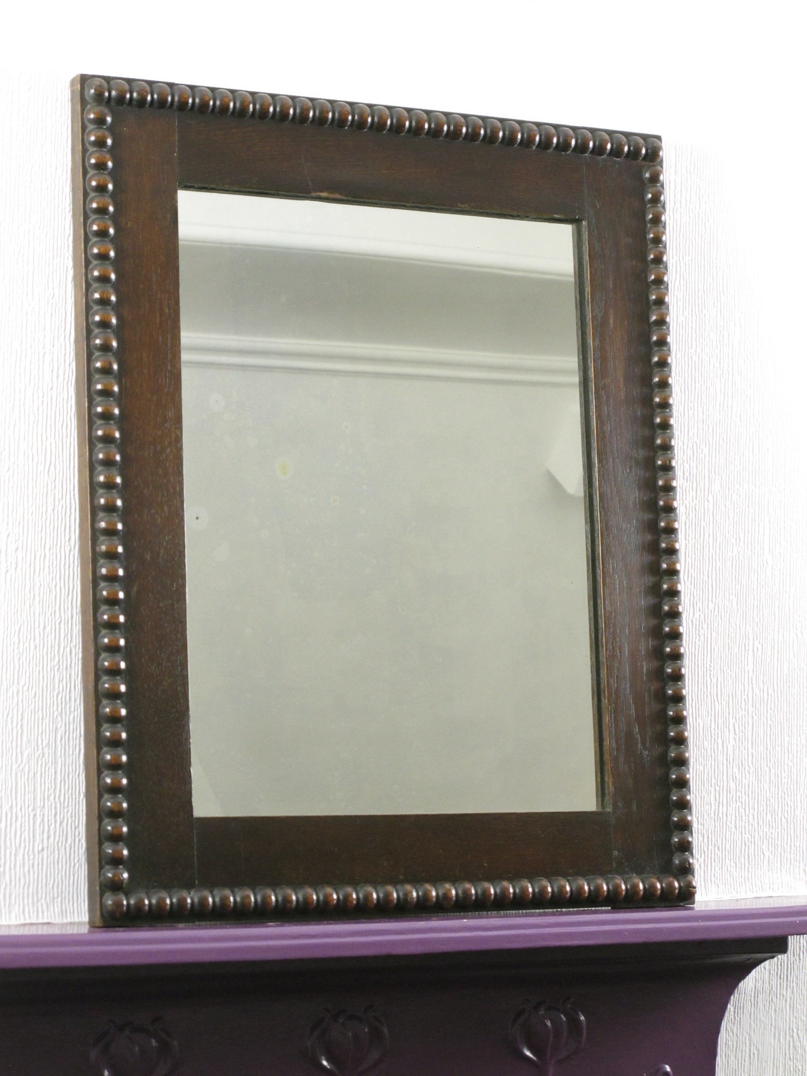 Rectangular Beaded Oak Framed Mirror. Ready to Hang on New Chain. Etsy