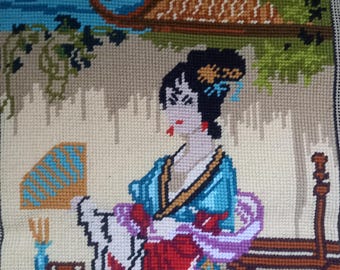 Japanese Lady Oriental Tapestry Printed Kit Needlepoint
