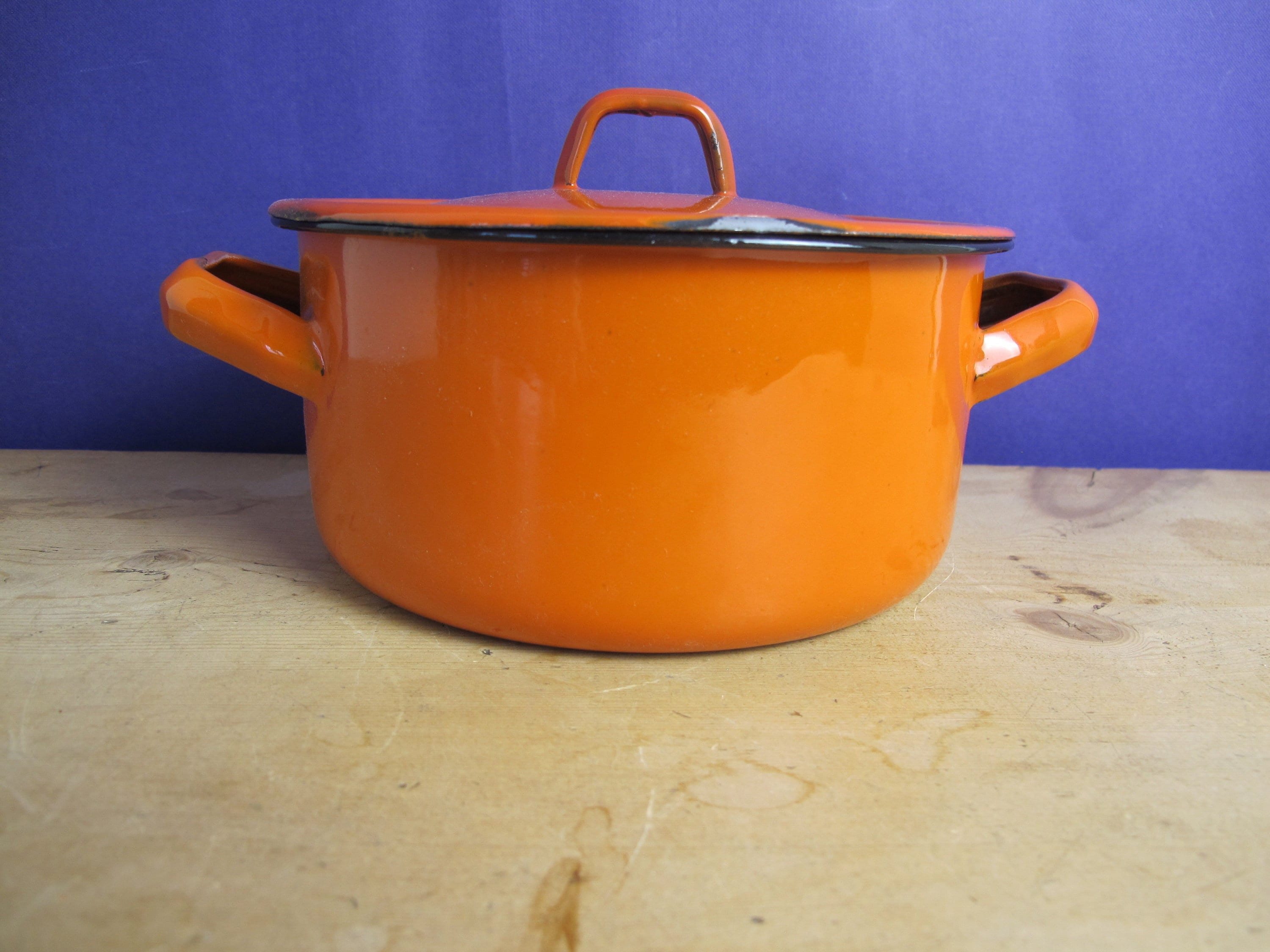 Small Cast Iron Dutch Oven Orange Enamel Casserole Baking Dish