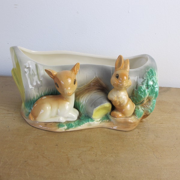 Hornsea planter, Fauna Royal Jeunessa log planter with faun and rabbit. So cute! 7 x 4 x 3 inches