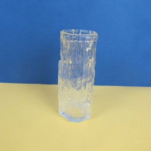 Vintage clear Whitefriars style Bark vase. Mid century glassware. Stylish, classic mid century styling. Retro glassware.
