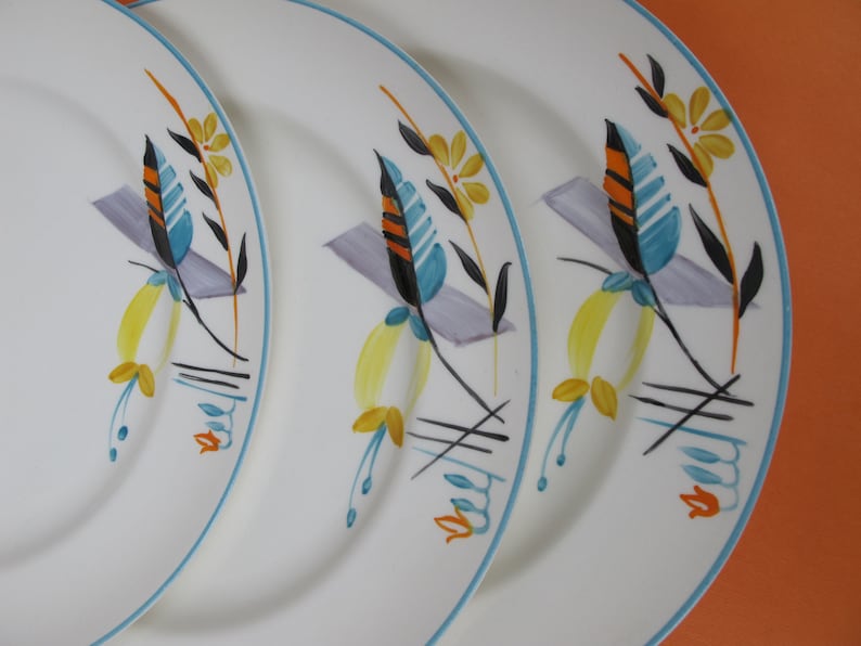 Stunning Art Deco Grays Pottery plates x 3 Hand Painted ceramics 1930s English ceramics 22.5cm diameter A535-1932 Great colours