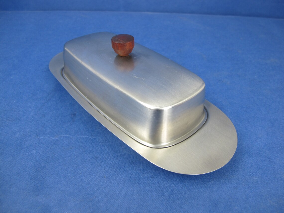 Vintage Butter Dish. Lovely simple MCM lines. Stainless Steel Etsy